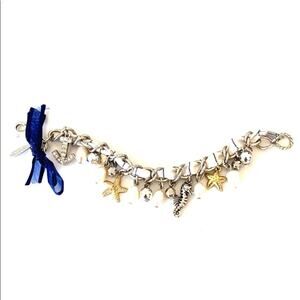 Aeropostale Women Pearl Starfish Seahorse Twisted Cable Chain Charm Bracelet